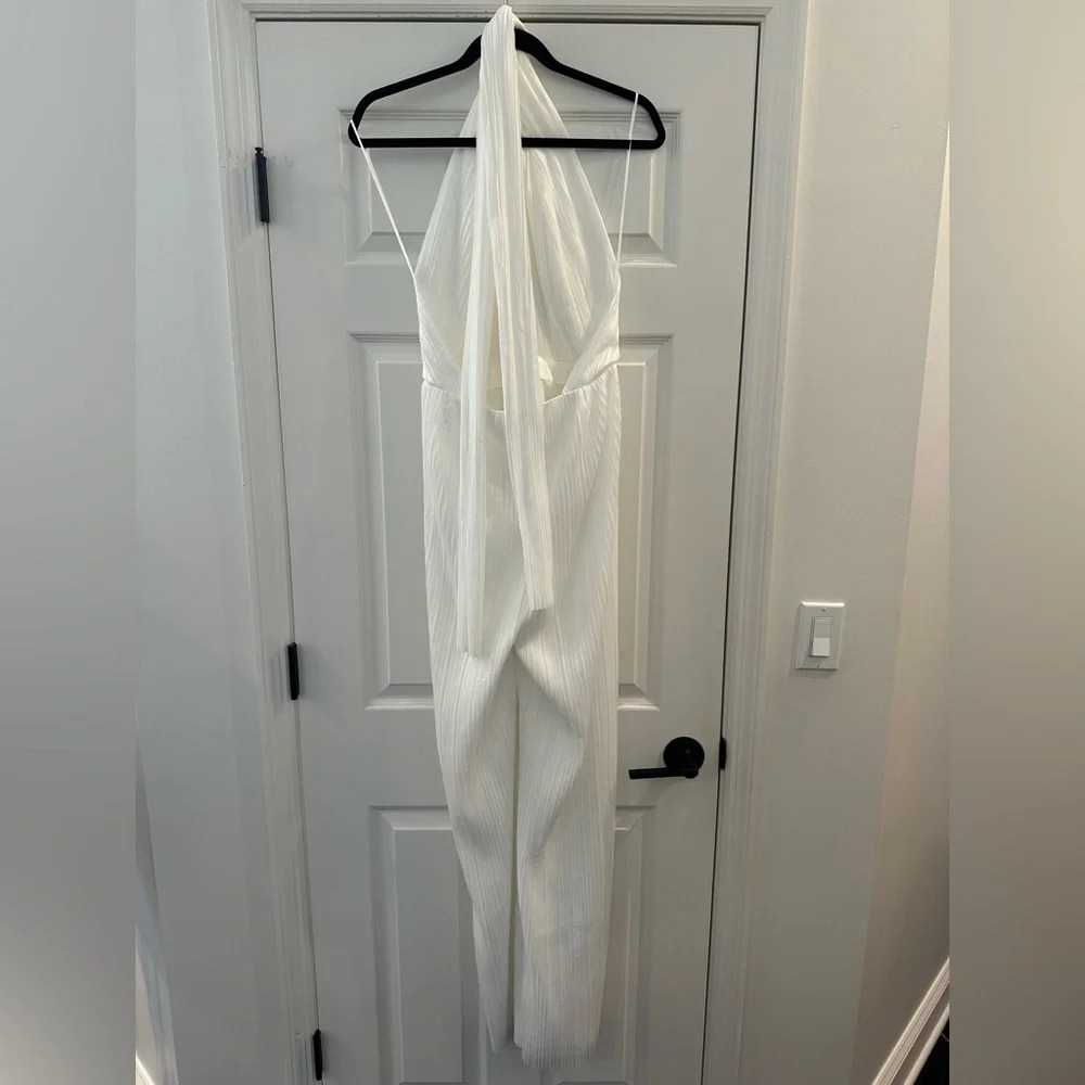 Amanda Uprichard Rivera White Pants Halter Jumpsuit Pleated Flowy Medium - Picture 5 of 9